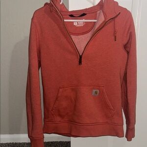 Carhartt Women's Coral-Pink Half-Zip Hoodie